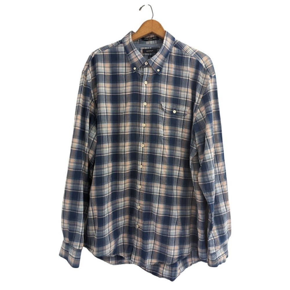 Gant Regular Fit Lightweight Plaid Button Down Shirt Men's Size 2XL